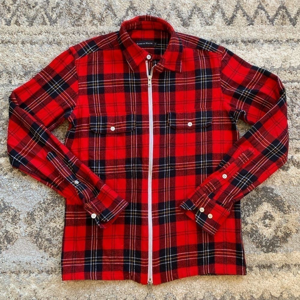 Raised By Wolves Red Full Zip Plaid Flannel Jacket Small